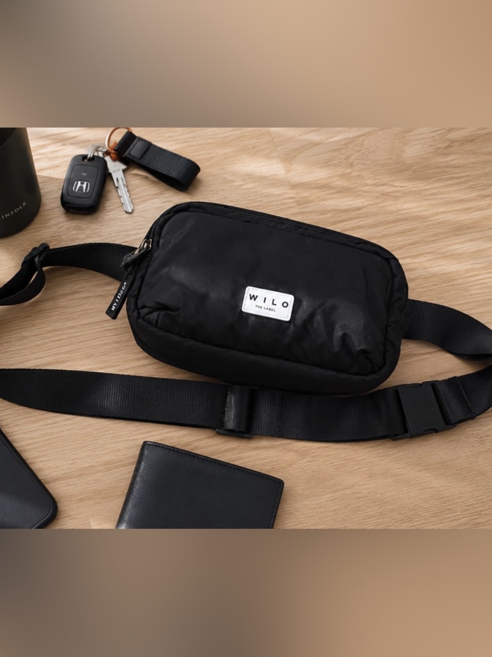 Wilo The Label Black Nylon Crossbody Belt Bag 9” x 6” Adjustable Strap